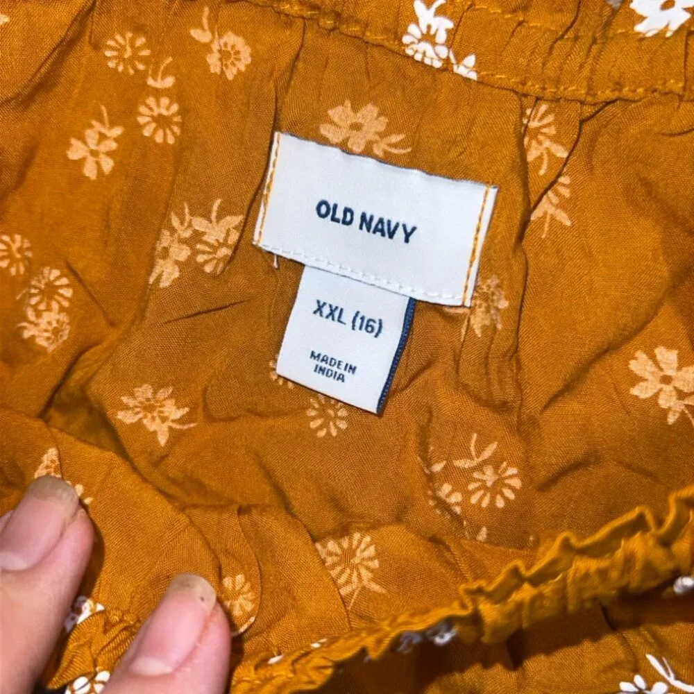 Old Navy Girls XXL (16) Mustard‎ Floral Off the Shoulder Cap Short Sleeve Romper